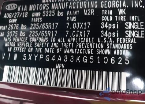 2019 Kia Sorento 2.4L Lx from USA, damaged, VIN 5XYPG4A33KG510625